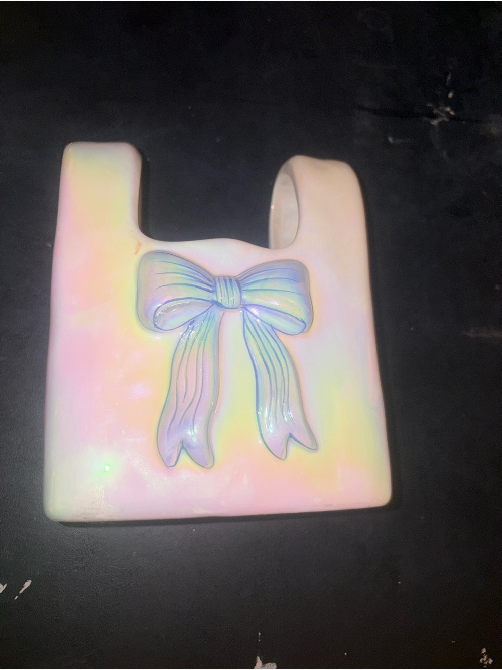 Target Bullseye’s Playground iridescent ceramic purse vase with blue bow